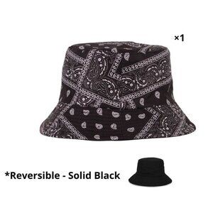 New Paisley Black Bucket Hat Adult Summer Shade Outdoor One Size Bandana Print